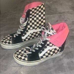 Vans Women's High-Top Checkered Sneakers - Black and Pink